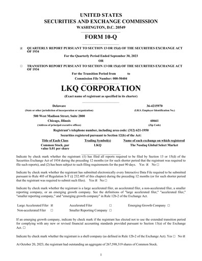 Thumbnail LKQ Corporation Quarterly Report 2023-q3