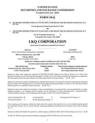 Thumbnail LKQ Corporation Quarterly Report 2024-q1