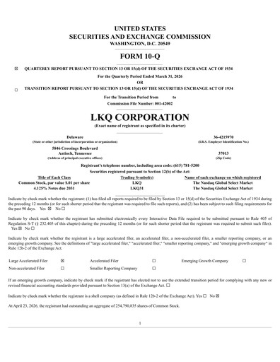 Thumbnail LKQ Corporation Quarterly Report 2026-q1