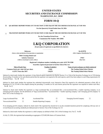 Thumbnail LKQ Corporation Quarterly Report 2026-q2