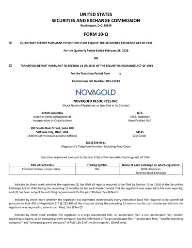 Miniature NovaGold Resources
 Rapport trimestriel 2026-q1