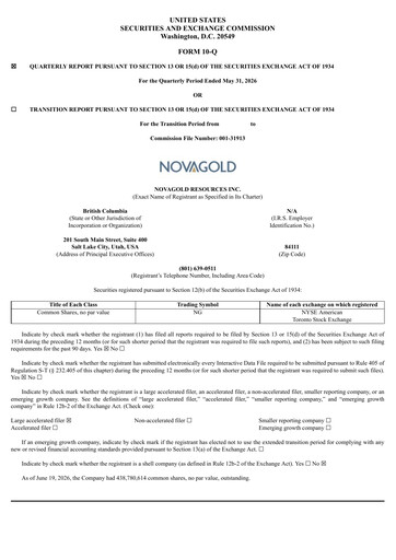Miniature NovaGold Resources
 Rapport trimestriel 2026-q2