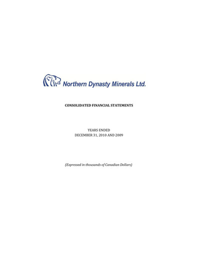 Miniature Northern Dynasty Minerals Rapport annuel 2010