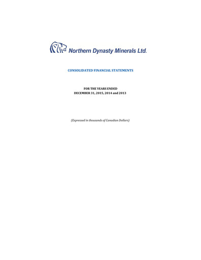 Miniature Northern Dynasty Minerals Rapport annuel 2015