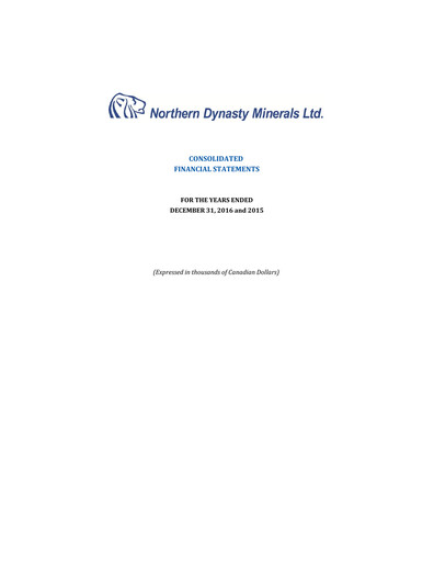 Miniature Northern Dynasty Minerals Rapport annuel 2016