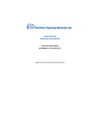 Miniature Northern Dynasty Minerals Rapport annuel 2018