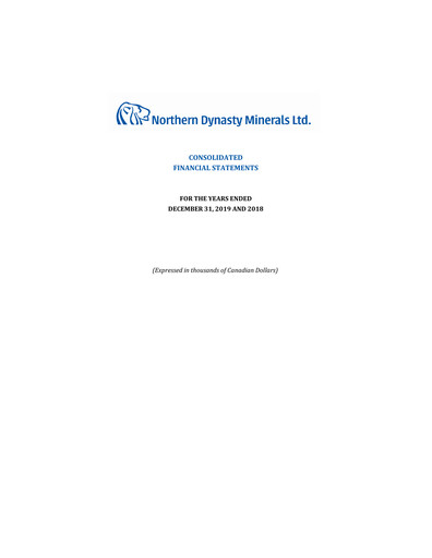 Miniature Northern Dynasty Minerals Rapport annuel 2019