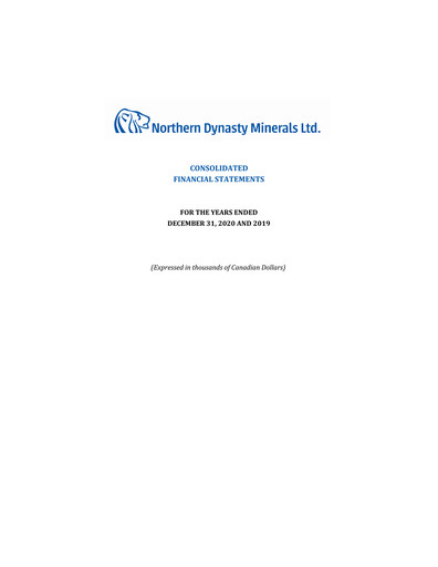 Miniature Northern Dynasty Minerals Rapport annuel 2020