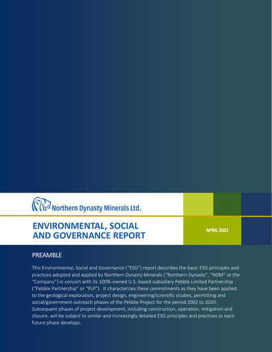 Miniature Northern Dynasty Minerals Rapport ESG fy2021