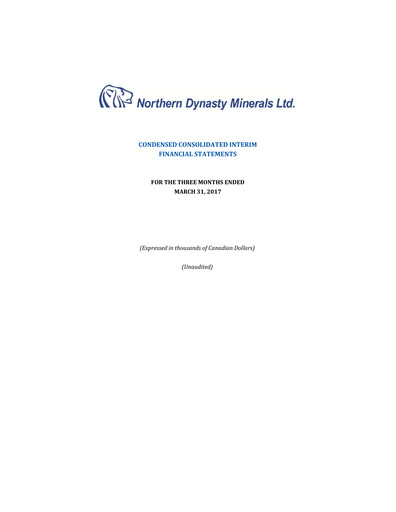Thumbnail Northern Dynasty Minerals Quarterly Report 2017-q1