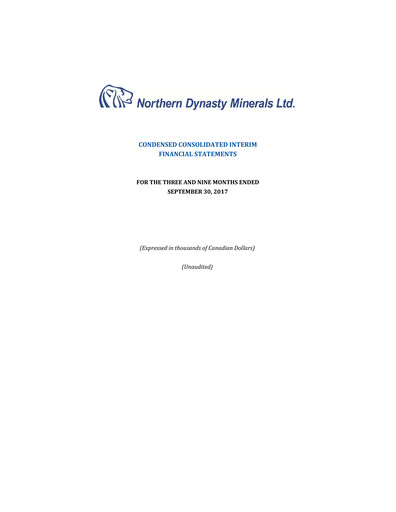 Thumbnail Northern Dynasty Minerals Quarterly Report 2017-q3