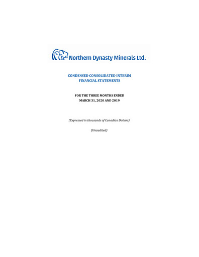 Thumbnail Northern Dynasty Minerals Quarterly Report 2020-q1