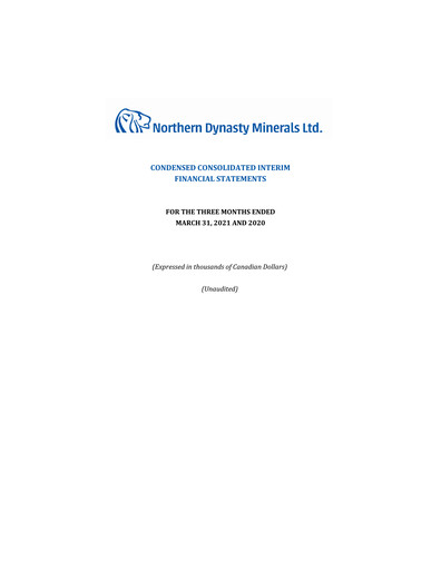 Thumbnail Northern Dynasty Minerals Quarterly Report 2021-q1