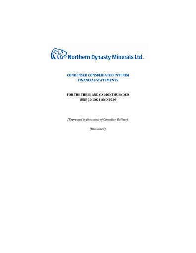 Thumbnail Northern Dynasty Minerals Quarterly Report 2021-q2