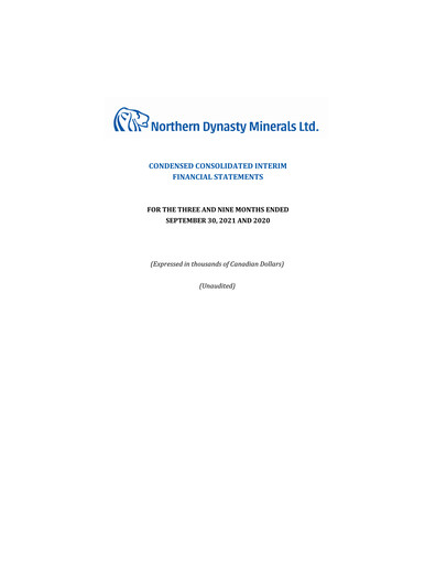 Thumbnail Northern Dynasty Minerals Quarterly Report 2021-q3