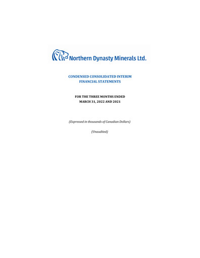 Thumbnail Northern Dynasty Minerals Quarterly Report 2022-q1
