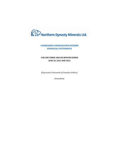 Thumbnail Northern Dynasty Minerals Quarterly Report 2023-q2