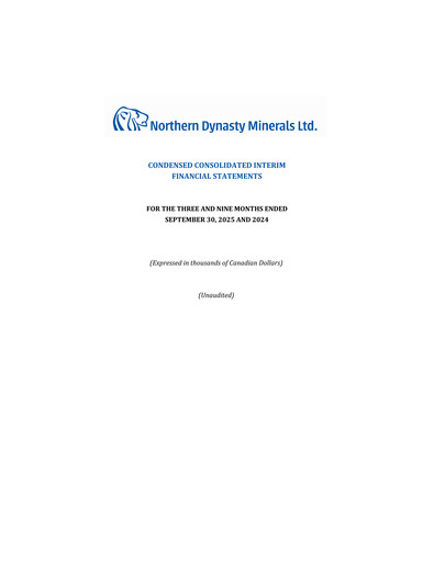 Thumbnail Northern Dynasty Minerals Quarterly Report 2025-q3