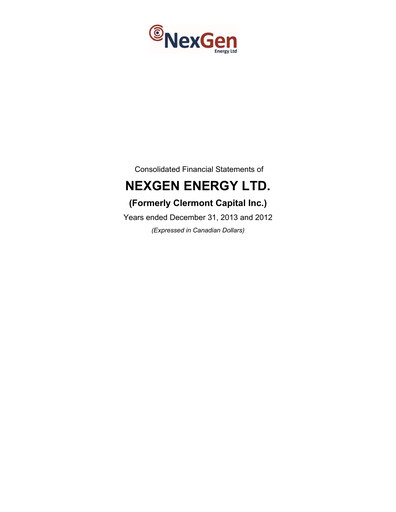 Miniature NexGen Energy
 Bilan financier 2013