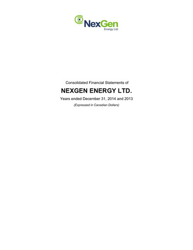 Miniature NexGen Energy
 Bilan financier 2014