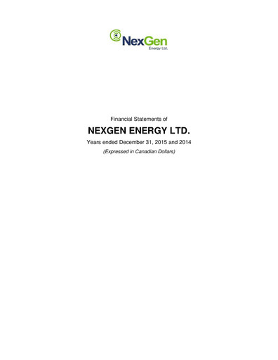 Miniature NexGen Energy
 Bilan financier 2015