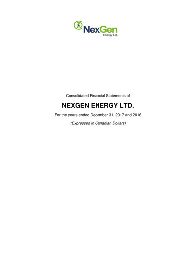 Miniature NexGen Energy
 Bilan financier 2017