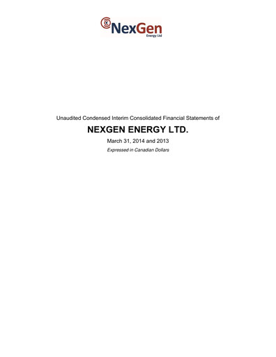 Thumbnail NexGen Energy
 Quarterly Report 2014-q1