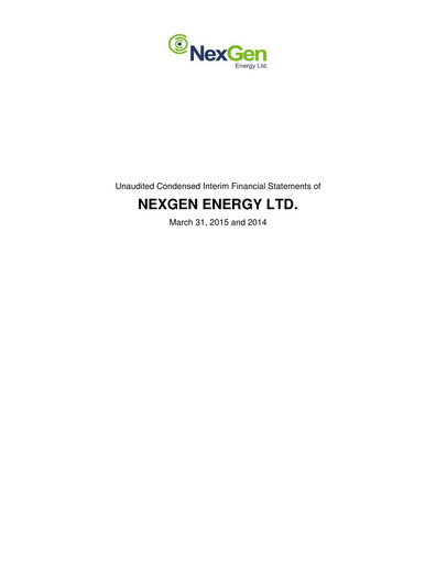 Thumbnail NexGen Energy
 Quarterly Report 2015-q1