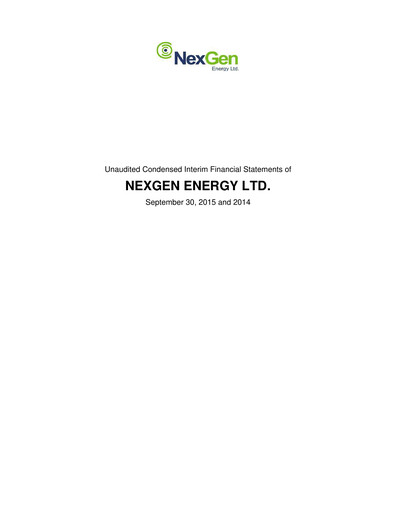 Thumbnail NexGen Energy
 Quarterly Report 2015-q3