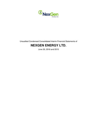 Thumbnail NexGen Energy
 Quarterly Report 2016-q2