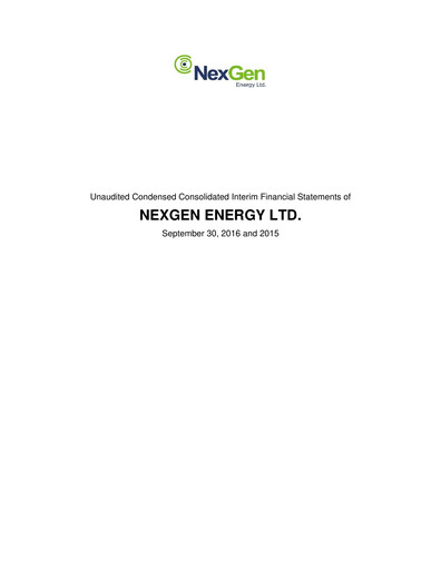 Thumbnail NexGen Energy
 Quarterly Report 2016-q3