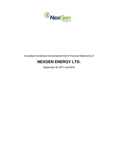 Thumbnail NexGen Energy
 Quarterly Report 2017-q3