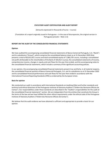 Miniature Banco Comercial Português (Millennium bcp) Bilan financier 2020