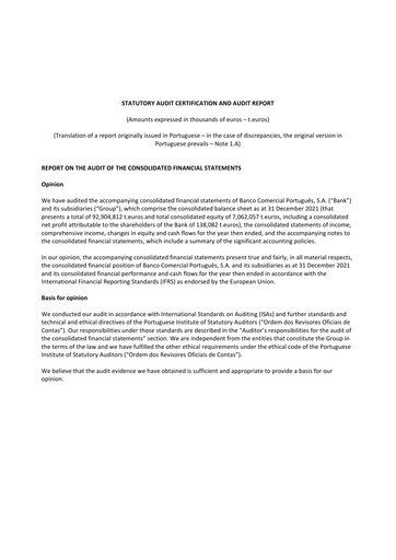 Miniature Banco Comercial Português (Millennium bcp) Bilan financier 2021