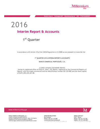 Miniature Banco Comercial Português (Millennium bcp) Rapport trimestriel 2016-q1