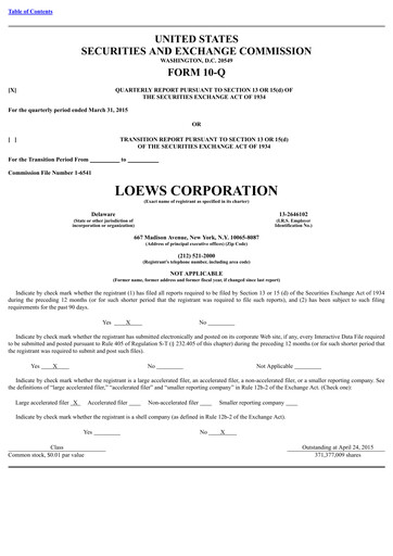 Miniature Loews Corporation
 Rapport trimestriel 2015-q1