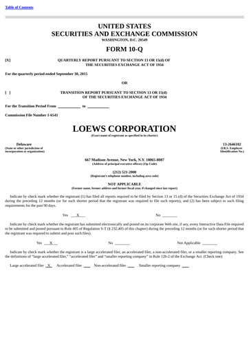 Miniature Loews Corporation
 Rapport trimestriel 2015-q3