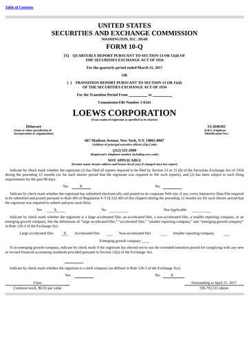 Miniature Loews Corporation
 Rapport trimestriel 2017-q1
