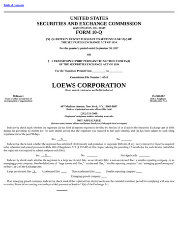 Miniature Loews Corporation
 Rapport trimestriel 2017-q3