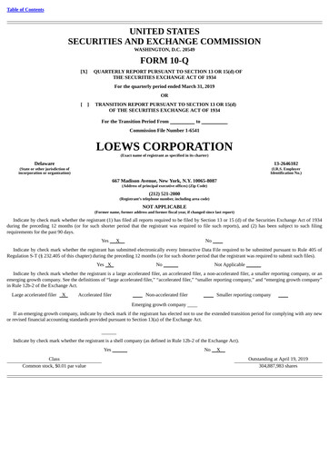 Miniature Loews Corporation
 Rapport trimestriel 2019-q1