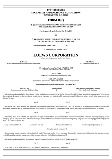 Miniature Loews Corporation
 Rapport trimestriel 2021-q1