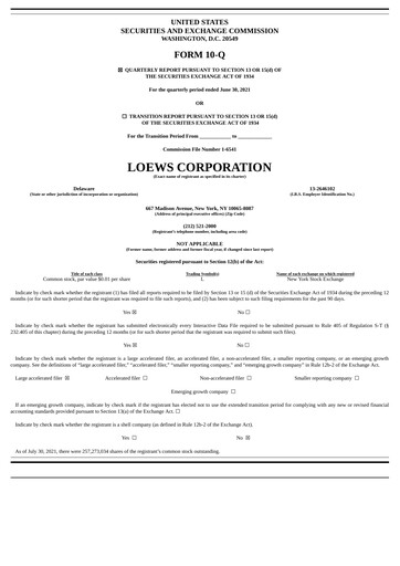 Miniature Loews Corporation
 Rapport trimestriel 2021-q2