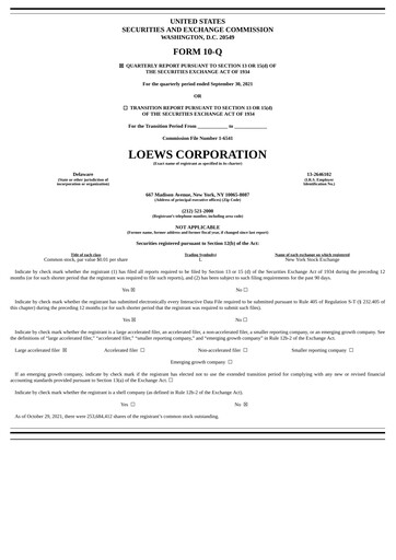 Miniature Loews Corporation
 Rapport trimestriel 2021-q3