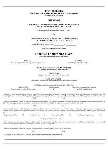 Miniature Loews Corporation
 Rapport trimestriel 2023-q1