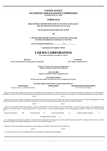 Miniature Loews Corporation
 Rapport trimestriel 2023-q2