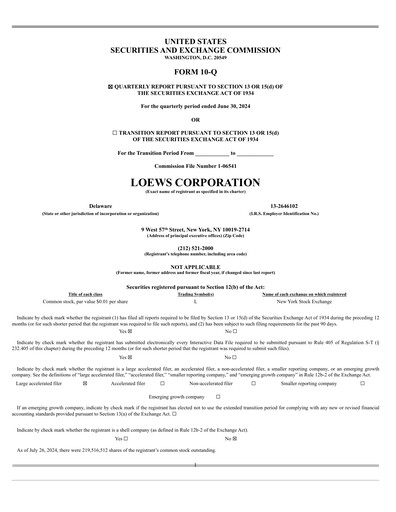 Miniature Loews Corporation
 Rapport trimestriel 2024-q2