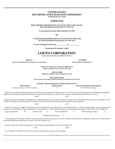 Miniature Loews Corporation
 Rapport trimestriel 2024-q3