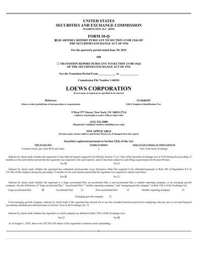 Miniature Loews Corporation
 Rapport trimestriel 2025-q2