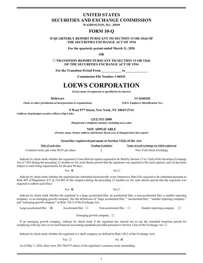 Miniature Loews Corporation
 Rapport trimestriel 2026-q1