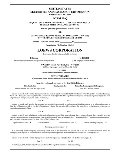 Thumbnail Loews Corporation
 Quarterly Report 2026-q2